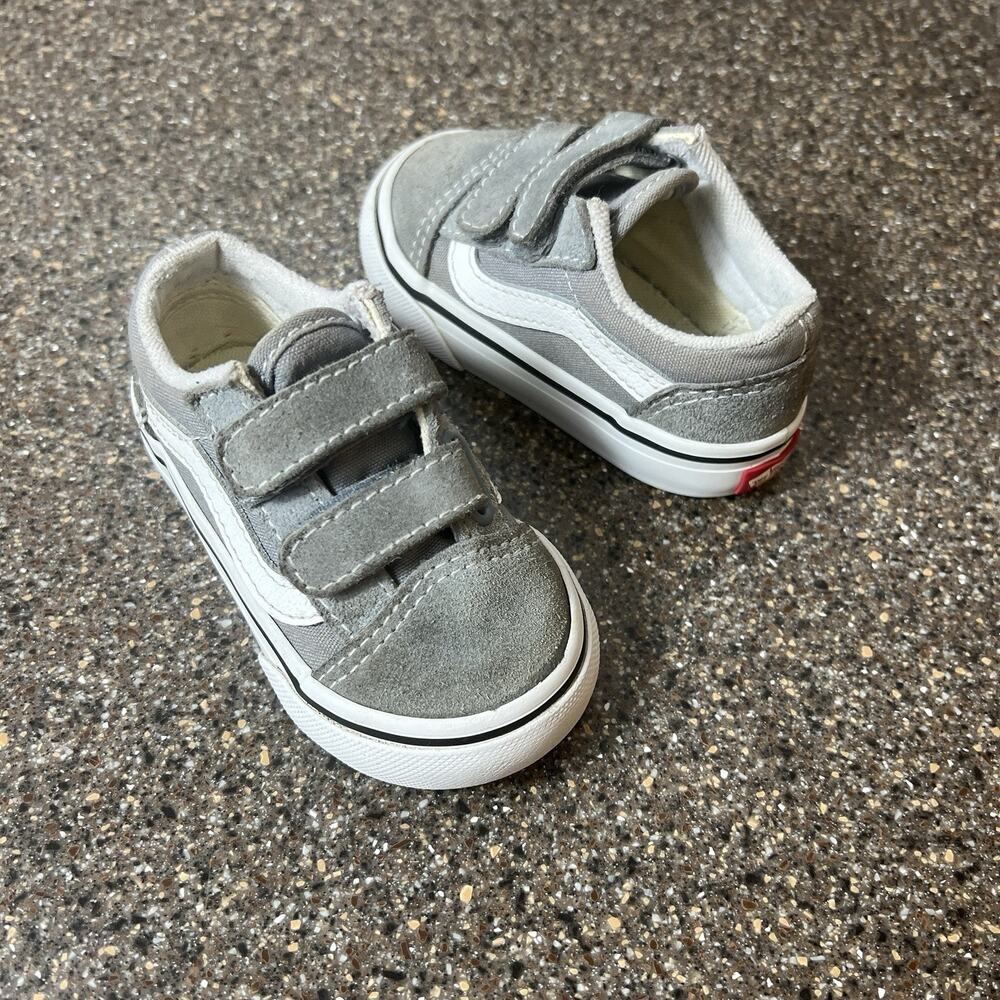 Vans Classic Kids Infant Size 4.5 Gray Suede/Canvas Sneaker Shoe Snap On Low Top